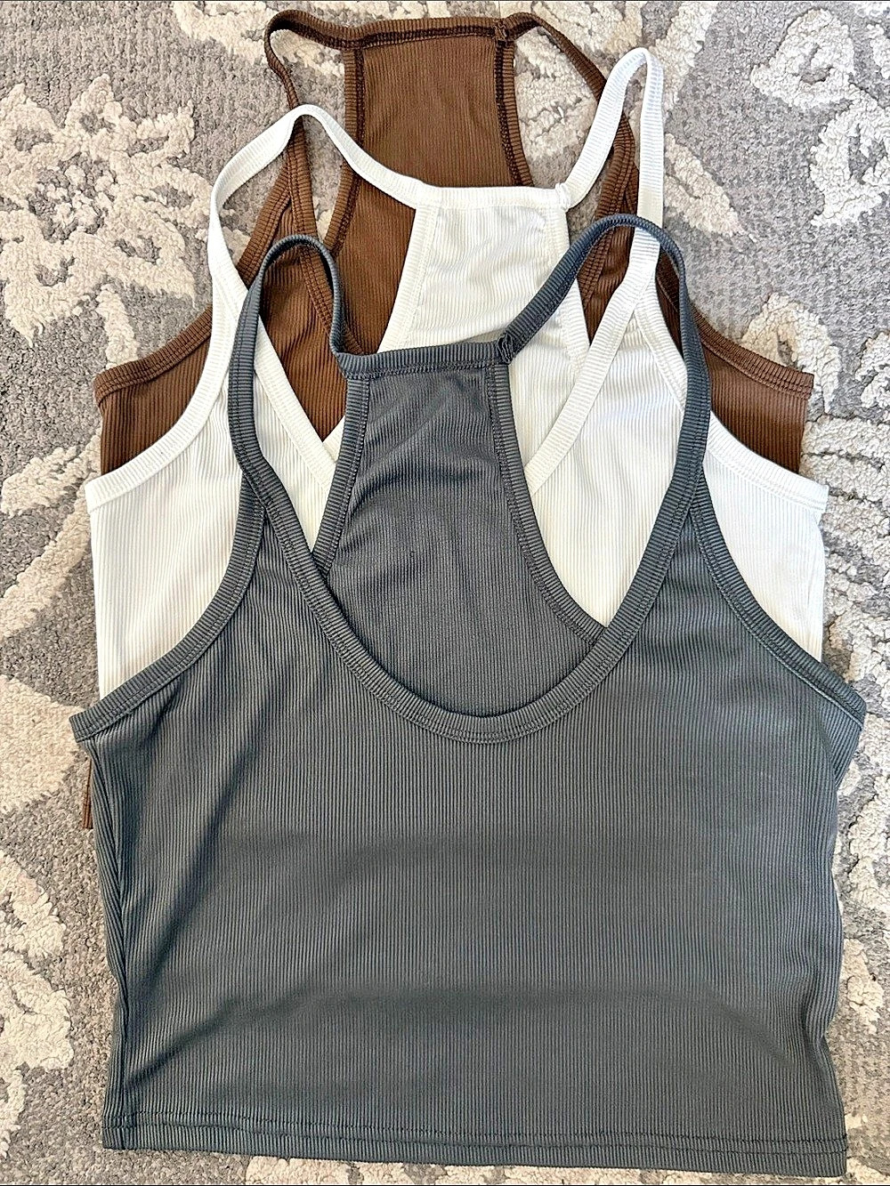 Ribbed Tank Top 3-Pack in Gray, White & Brown